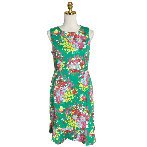 TALBOTS Green Cotton Blend Floral Flounce Hem Sleeveless Shift Dress Women’s 6 - Picture 4 of 9